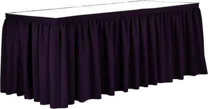 Ultimate Textile Pleat Polyester Fabric Table Skirt - Machine Washable Flame Resistant with Clips for Events, Weddings & Trade Shows, Cut & Sewn in Paterson, NJ - Aubergine, 7' Shirred Pleat