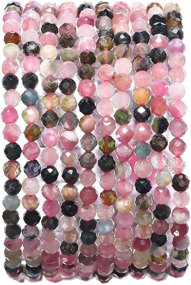 Faceted Natural Tourmaline Stone Round Loose Semi Gemstone Beads for Jewelry Making 3-3.5mm 38cm