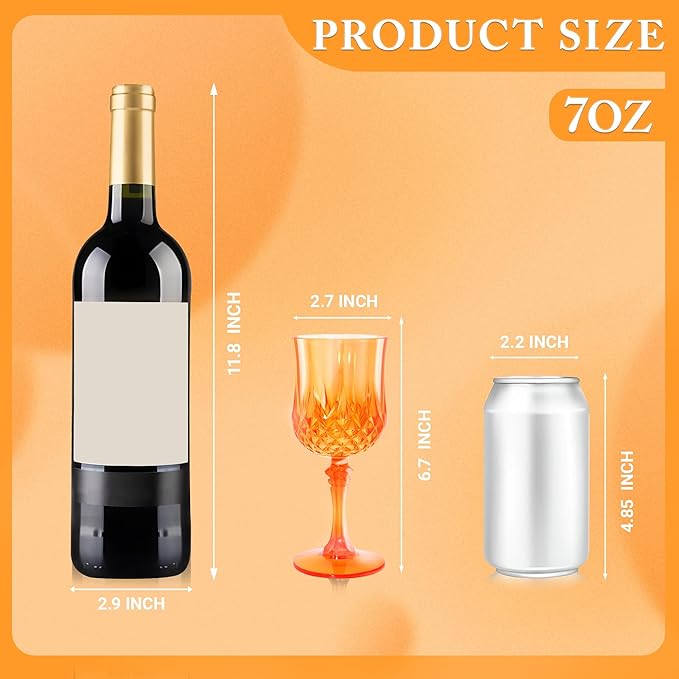 Plastic Wine Glasses，Plastic Goblets Vintage Style Cordial Drinking Glasses for Wedding Reception, Halloween Grand Event Party Supplies (12, Pumpkin orange)