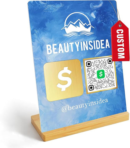 Personalized Custom Metal QR Code Sign Venmo Cashapp Scan to Pay with Stand Instagram Facebook Social Media QR Signs Bar Code QR Plaque Print for Business Salon Beauty Store Restaurant Wifi Sign (Vertical 1)