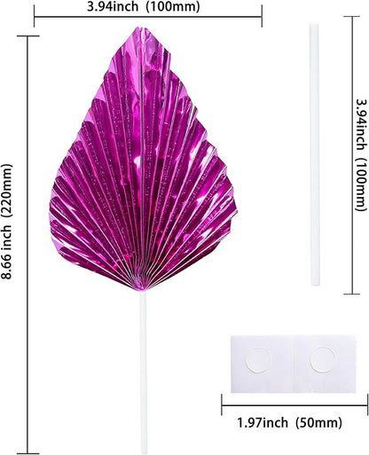 Gyufise 6Pcs Paper Palm Fan Cake Toppers Palm Spear Leaves Fan Cupcake Toppers Cake Insert Decorations Craft DIY Cake Bakeware Decoration for Birthday Party Wedding Party Decor Supplies Light Rose Red