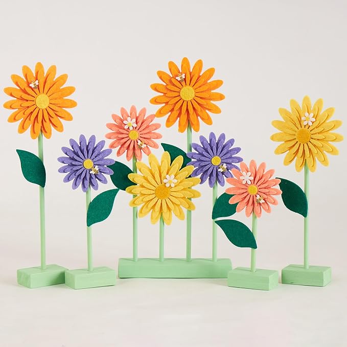 8 PCS Daisy Felt Centerpieces for Tables Flower Party Decorations Daisy Birthday Decorations Yellow Orange Purple Fall Decorations for Home Girl Birthday Baby Shower Thanksgiving Autumn Decor