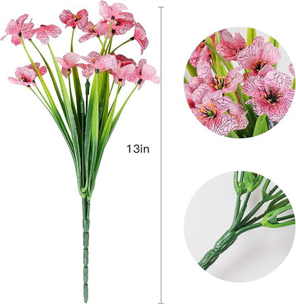 AmyHomie 20 Bundles Artificial Flowers for Outdoor Outside Spring Summer Decoration UV Resistant Faux Flowers No Fade Fake Plastic Plants Garden Porch Window Box Decorating (Pink)