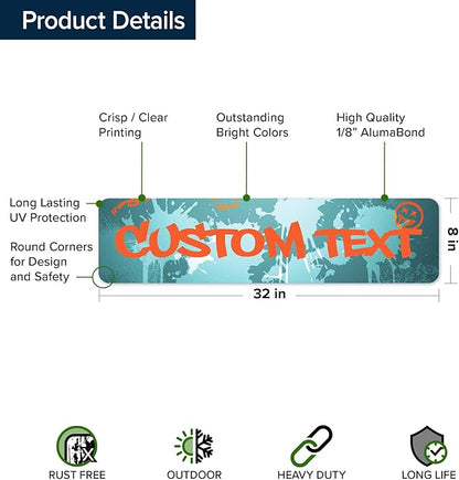 Custom Sign, Custom Street Sign, 11 Font Colors, 13 Font Styles, 4 Hole Options, 22 Sizes, 8x32 Inches, Rust Free DiBound, Fade Resistant, Made in USA by My Sign Center (Graffiti)