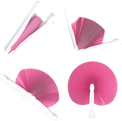12 Packs Decorative Paper Folding Hand Fans Handheld,Pink Round Foldable Wedding Fans Chinese and Japanese Fans Bulk for Bridal Guest Church Party Favors Dancing Birthday DIY