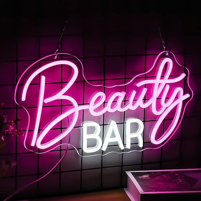 Beauty Bar Neon Sign, Pink Light Up Neon Lights For Wall Decor, Girls Makeup Room Bedroom Decor - Energize Your Space With Magical Ambiance（16.5 X 9 inch）