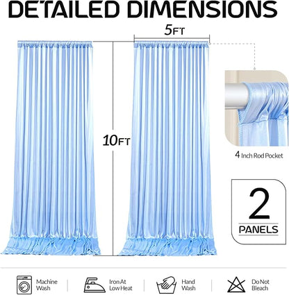 Blue Satin Backdrop Curtains 2 Panels - Glitter Photo Drapes for Baby Shower, 10x10FT Shimmer Back Drop Cloth, Wrinkle Free for Birthday Party Prom Wedding Background