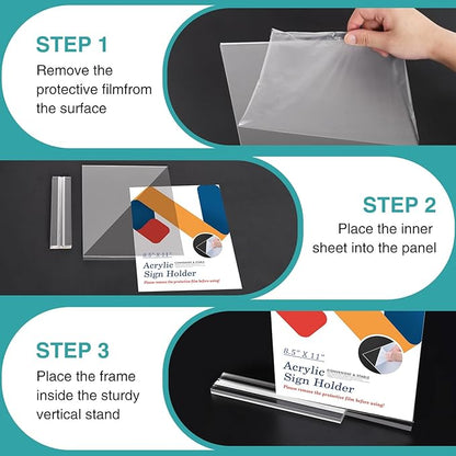 Relx 18 Pack Acrylic Sign Holder 8.5 x 11, Vertical T Shape Plastic Sign Holder with Base, Double-Sided Clear Tabletop Plexiglass Flyer Stands for Restaurant Office Store Home Picture Frame Display