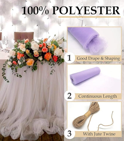 Lavender Tulle Fabric Roll, 54" x 40 Yards (120FT) Tulle for Wedding Decoration DIY Tutu Party Backdrop Baby Shower Table Skirts Gift Wrapping