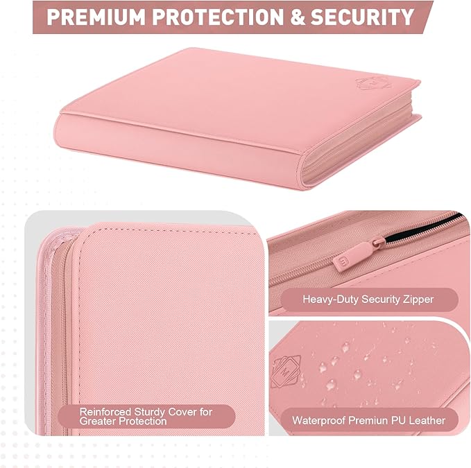 Premium Card Binder 12 Pocket for 720 Pockets Trading Card Binder, PU Zipper Card Collection Album, Sturdy Side-Loading Card Book Holder for MTG, TCG, Game Cards, Sports Cards