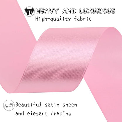 Pink Solid Satin Ribbon 1-1/2 Inch 50 Yards Solid Polyester Fabric Ribbon for Gift Wrapping Wedding Christmas Baby Shower Birthday Party Decoration Handmade Immortal Flower Craft