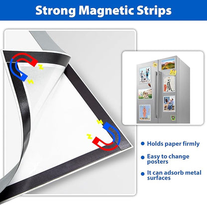 10Packs Magnetic Sign Holder 8.5 x 11, Self Adhesive Display Picture Frame with Magnetic Frame and Clear PVC for Office Store Home Door Window Refrige Magnetic Paper Holder, Silver