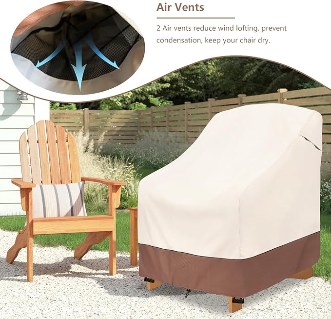 okcool Patio Adirondack Chair Cover 2 Pack,Waterproof Heavy Duty Outdoor Chair Covers,Patio Adirondack Chair Cover for Outdoor Chair,(33W x 35D x 36H inches),Beige & Brown