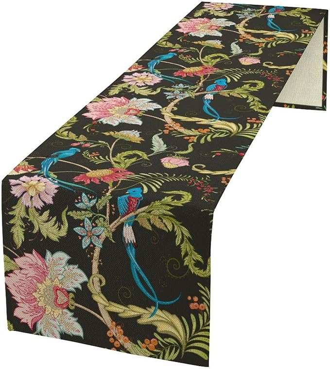 Floral Butterfly Table Runner Seasonal Spring Flower Bird Table Decoration Table Runner for Home Party Decoration 13x36 Inch