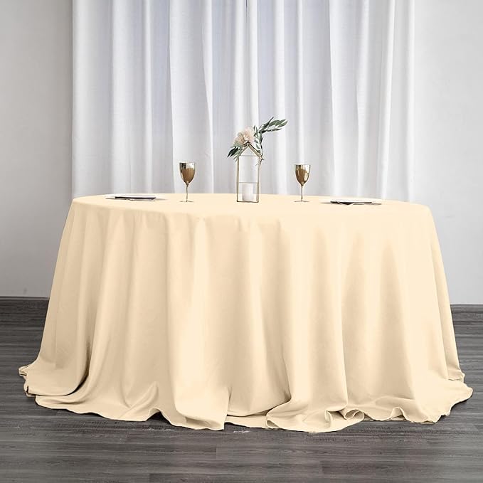 Efavormart Round Tablecloth, 132 Inch Stain & Wrinkle Resistant Washable Table Cloth, Decorative Polyester Fabric Table Cover for Banquet, Wedding, Dining- Beige