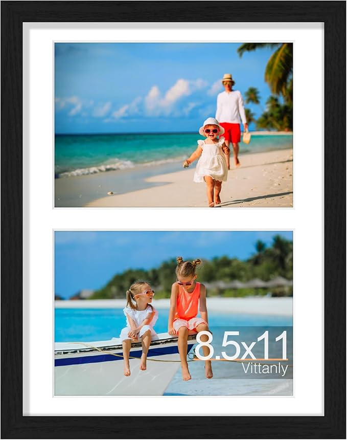 Vittanly 8.5x11 Collage Picture Frame, Displays 2Pcs 5x7 Pictures with Mat, Picture Frames Collage Wall Decor for Horizontal or Vertical Display, Black, 1 Pack