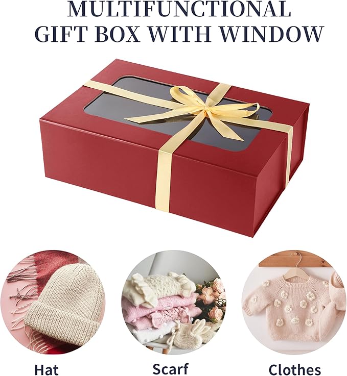 Red Large Gift Boxes with Window, 13.5"x9"x4.3" Bridesmaid Boxe for Gift Giving,Birthday Gift Box with Magnetic,Closure Lid Gift Boxes for Presents,Cute Boxe,Luxury for Gift Packaging,Gift Box for Wrapping Gifts