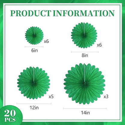 20 Pcs Green Hanging Paper Fan, Hanging Honeycomb Round Paper Fans for Weddings, Birthdays, Christmas, Baby Showers, Classroom, Events Ceiling Party Supplies Decorations