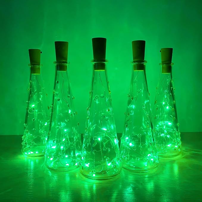 Wine Bottle Lights with Cork 15Pack 10 LED 40 Inches Battery Operated Silver Wire Liquor Fairy Mini String Lights for Party Christmas Halloween Wedding Decoration (Green)