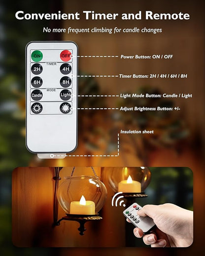 Remote Candles, 24 Pack Flameless Tea Lights Candle Battery Operated, 400+Hours LED Tea Lights with Remote, Timer Battery Votive Candle for Holidays Wedding Home