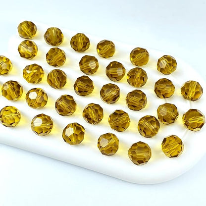 100 PCS 8mm Crystal Glass Beads Round Multiple Faceted Loose Spacer Glass Beads for DIY Handcrafte Bracelet Necklace Earring Jewelry Making(Amber)
