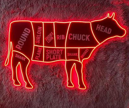 Cow Neon Sign, Butcher Shop Led Sign, Wall Decor, Cow Led Light, restaurant neon Sign Width Size:25inches