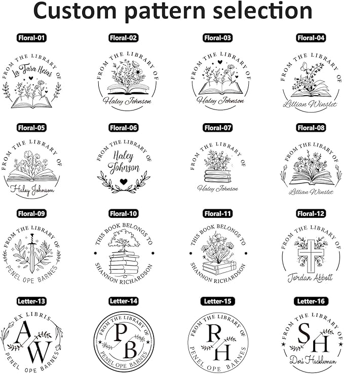Personalized Book Embosser - Custom Ex Libris Stamp for Bookplates, Library & Home Collections, Embossing Tool Gifts for Book Lovers, Readers (Letter-13)