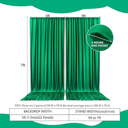 2 Panels Deep Green Backdrop Curtain, 10 x 7 Feet Background Curtains for Parties, Weddings, Baby Showers, Bachelorette Halloween, Christmas Birthday Party Photoshoot Backdrop Curtains Decorations
