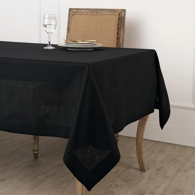 Solino Home Linen Black Tablecloth 60 x 132 Inch - 100% Pure Linen Rectangular Tablecloth - Machine Washable Table Cloth for Fall, Autumn, Halloween, Thanksgiving, Christmas - Fete