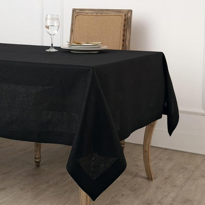 Solino Home Linen Black Tablecloth 60 x 132 Inch - 100% Pure Linen Rectangular Tablecloth - Machine Washable Table Cloth for Fall, Autumn, Halloween, Thanksgiving, Christmas - Fete