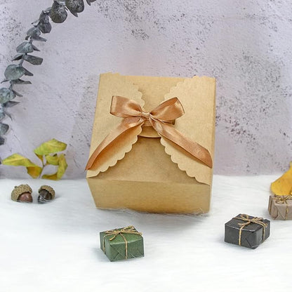 Brown Box for Presents, 10 Pack Small Empty Kraft Paper Gift Boxes with Ribbon For Packaging Candy, Cookie, Chocolate, Craft, Candle, Small Gifts, 4.75” x 4.75” x 3.53”