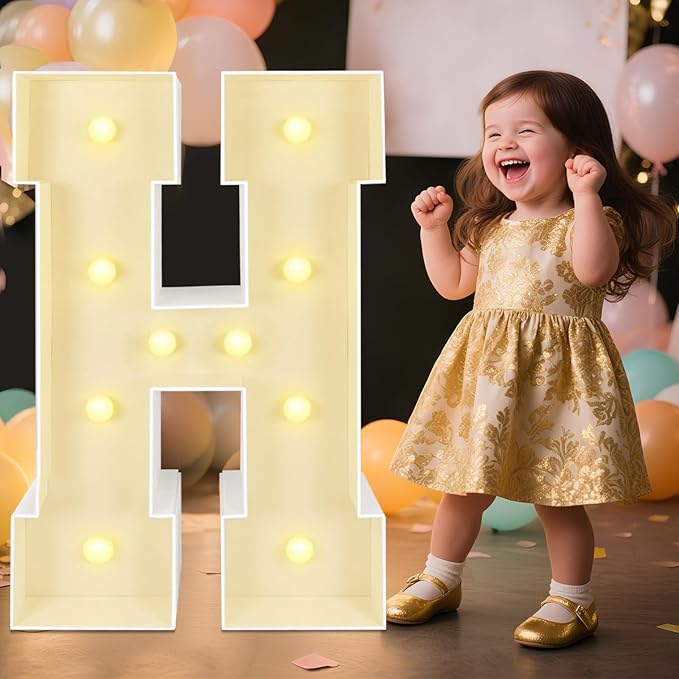 Marquee Light Up Letters: 3FT Large Decorative Signs for Party Decorations Baby Shower Birthday Wedding Engagement Anniversary, 3 Feet Tall Pre-Cut DIY Foamboard Letter H - Easy to Assemble