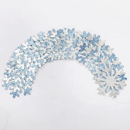 Snowflake-Snow Blue-Silver Christmas Party-Decoration Garland - 52ft Winter Wonderland Frozen Ornaments Hanging Paper Streamers,New Years Birthday Baby Shower Ceiling Decor Hugfond