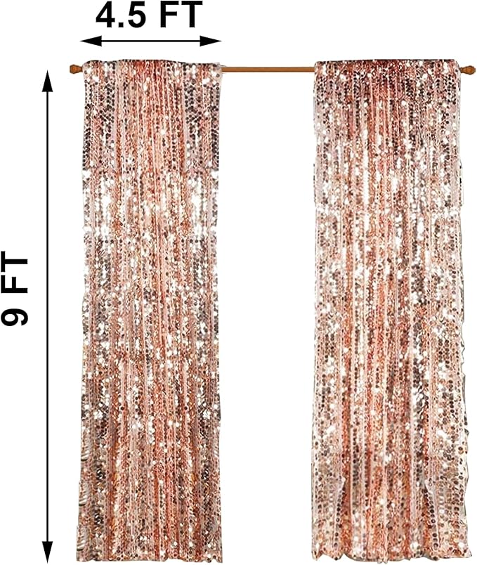 Big Sequin Rose Gold Drapes Curtains Panels Payette Sequin Backdrop Curtains Home Party Decoration Supplies 9FTx9FT for Thanksgiving Christmas Decor