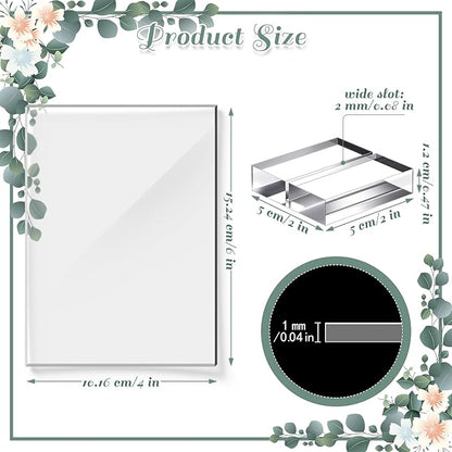 Yulejo 12 Pcs Clear Acrylic Place Cards with 12 Acrylic Holder Wedding Table Numbers with Acrylic Stand DIY Table Name Cards Plates for Wedding Reception Banquet Decors (4 x 6 x 0.08 Inch)