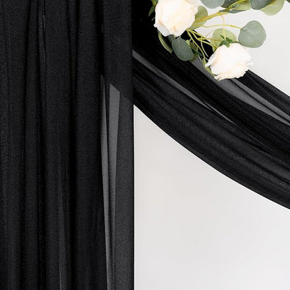 MLMC Black Wedding Arch Draping Fabric 2 Panels 29" x 20 FT Extra Long Gauze Drapes Sheer Backdrop Curtains 6.6 Yards Outdoor Drapery Panels for Wedding Ceremony Party Ceiling Decoration
