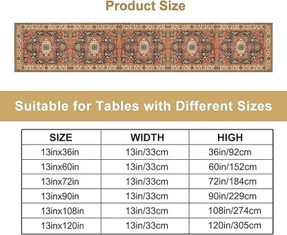 Vintage Boho Floral Table Runner, Rustic Country Farmhouse Orange Black Retro Flower Pattern for Home Kitchen Table Decor Dining Coffee Room Party Decor 13x120in