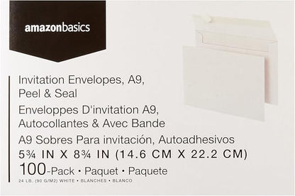Amazon Basics A9 Blank Invitation Envelopes with Peel and Seal Closure, 5-3/4 x 8-3/4 Inches, White - Pack of 100