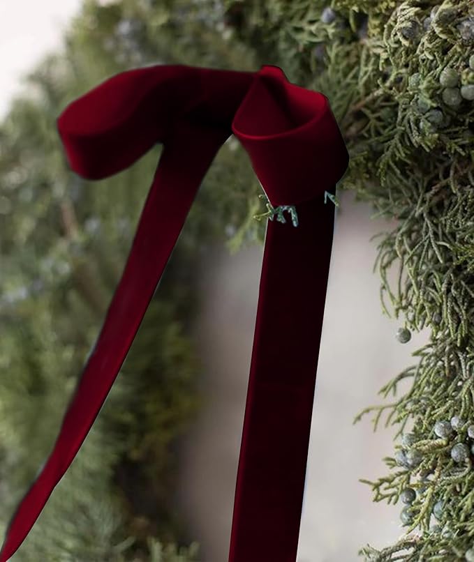 Burgundy Velvet Ribbon 1.5'' 25 Yards for Christmas Tree, Gift Wrapping, Flower Bouquet, Wreath Decorations, Bow Making