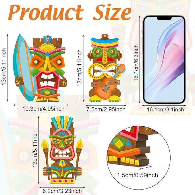 Blulu 3 Pcs Tiki Party Decor Hawaiian Luau Party Decorations Tropical Aloha Wooden Bar Table Sign Colorful Farmhouse Tiki Centerpieces for Table Summer Welcome Housewarming(Classic,5.11 Inch)