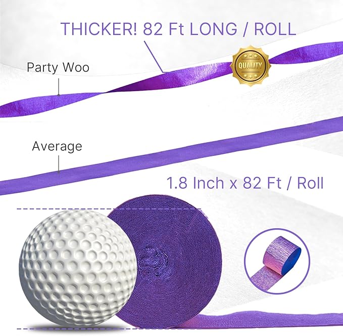 PartyWoo Purple and Gold Crepe Paper Streamers 4pcs 328ft Pack of Metallic Gold Dark Purple Crepe Paper Streamers for Birthday Wedding Gender Reveal Baby Shower Princess Mardi Gras Party Decorations