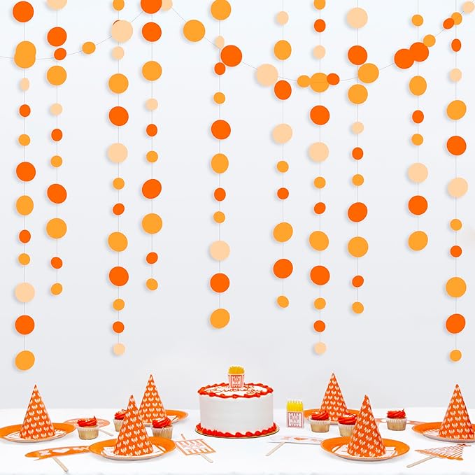 46 Ft Thanksgiving Fall Autumn Circle Dots Garland Gradient Orange Polka Dot Hanging Paper Streamer for Orange Wedding Bridal Shower Birthday Baby Shower Engagement Harvest Party Decorations Supplies