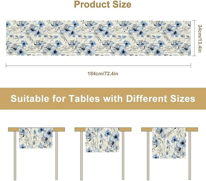 Watercolor Floral Table Runner, Blue Poppy Flower Seasonal Spring Summer Table Runner for Kitchen Dinning Table Runner Decor Home Wedding Party Holiday, 13x36 Inch