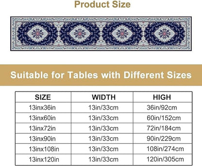 Elegant Palace Boho Blue Table Runner Vintage French Style Farmhouse Geometric Home Farmhouse Kitchen Table Dining Coffee Room Garden Party Wedding Decor 13x36in
