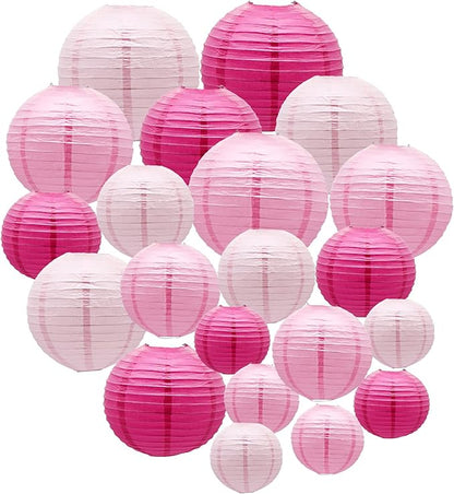 ADLKGG Pink Paper Lanterns Decorative, Hanging Round Paper Lanterns Indoor Outdoor for Graduation Wedding Birthday Baby Showers Decorations, 21pcs