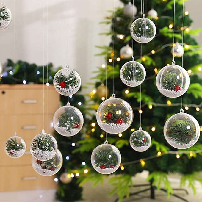 Jishi 10pk Clear Plastic Christmas Ornaments for Crafts Fillable DIY Christmas Ornaments Balls 60mm Acrylic Ornaments for Christmas Tree Decorations, Hanging Christmas Decorations Home Decor Supplies