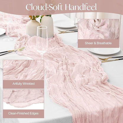 2 Pcs Dusty Pink Cheesecloth Table Runner - 120 inch 10FT Boho Rustic Gauze Cheese Cloth Table Runner Decor for Spring Summer Party Wedding Birthday Baby Bridal Shower Home
