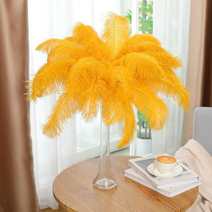 Maitys 90 Pcs Large Natural Ostrich Feathers Bulk 14-16 Inch (35-40cm) 12-14 Inch (30-35cm) 10-12 Inch (25-30cm) Ostrich Feathers Plumes for Centerpieces Wedding(Gold)