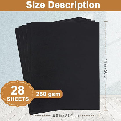 28 Sheets Black Cardstock 8.5 x 11 for Halloween, 92lb Heavyweight Black Construction Paper Card Stock for DIY Cards, Scrapbooking, Greeting Cards, Invitations