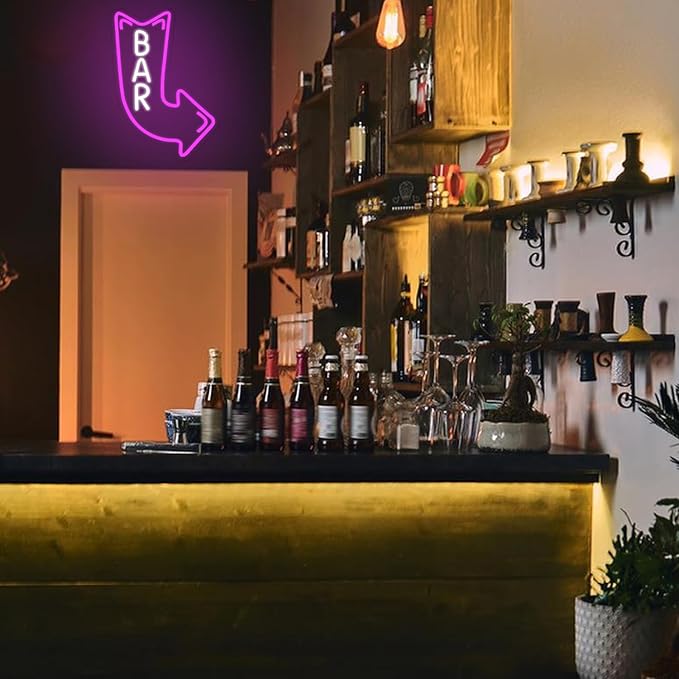 Bar Neon Sign for Wall Decor Arrow Neon Light Pink LED Neon Sign Letter Led Neon Light for Bar Man Cave Party Decoration